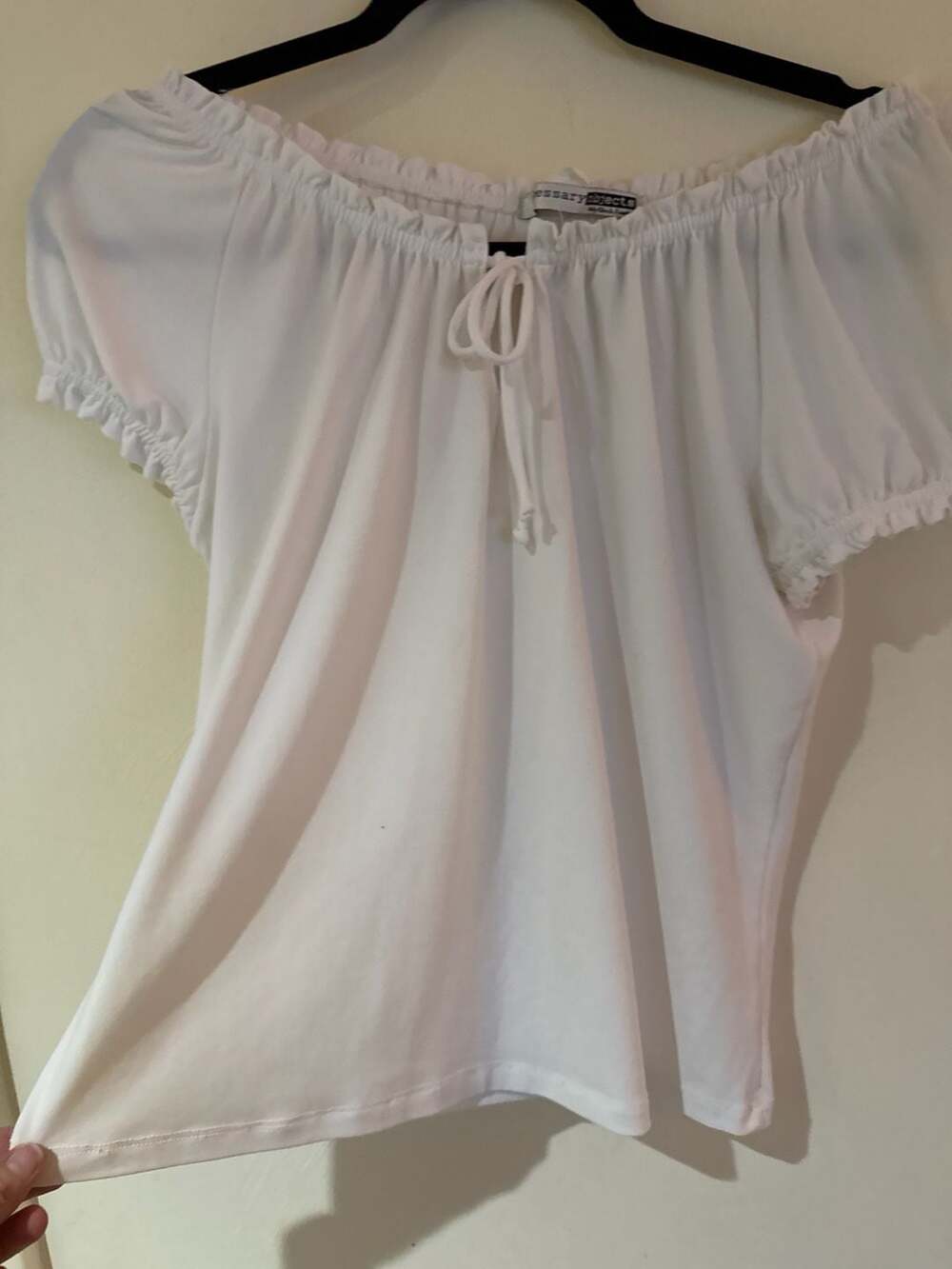 Necessary Objects White Peasant Blouse Women’s Y2K Off Shoulder Tie Neck Top